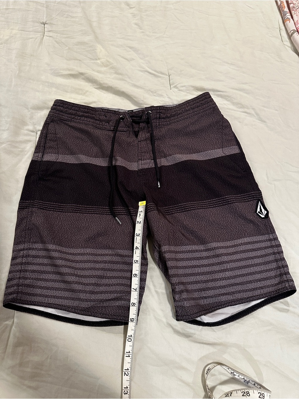 Volcom Men's Black and Dark Gray Striped Board Shorts